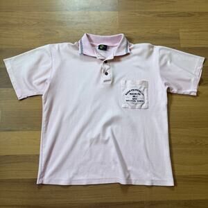 Men's Vintage 90's Magik FM 98.1 Radio Polynesia Light Pink Polo Shirt Sz Medium